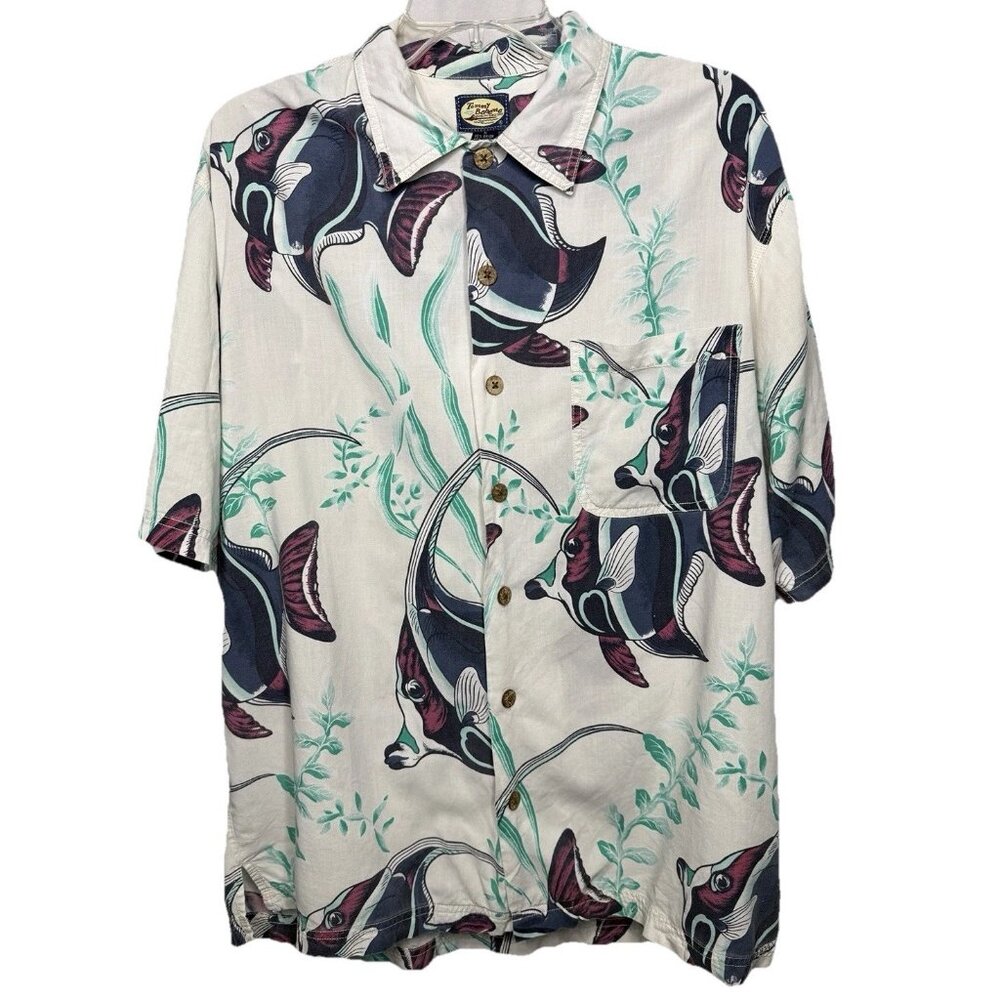VTG Tommy Bahama Mens M Silk Short Sleeve Camp Shirt‎ Floral Made in Hong Kong